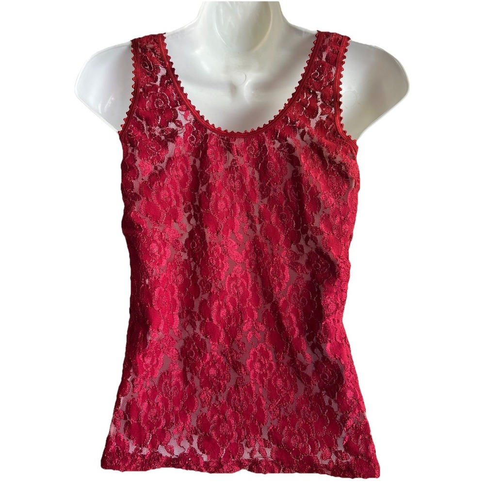 Lace Top Medium Sleeveless Shirt Red Floral Women Clothing - Picture 3 of 5